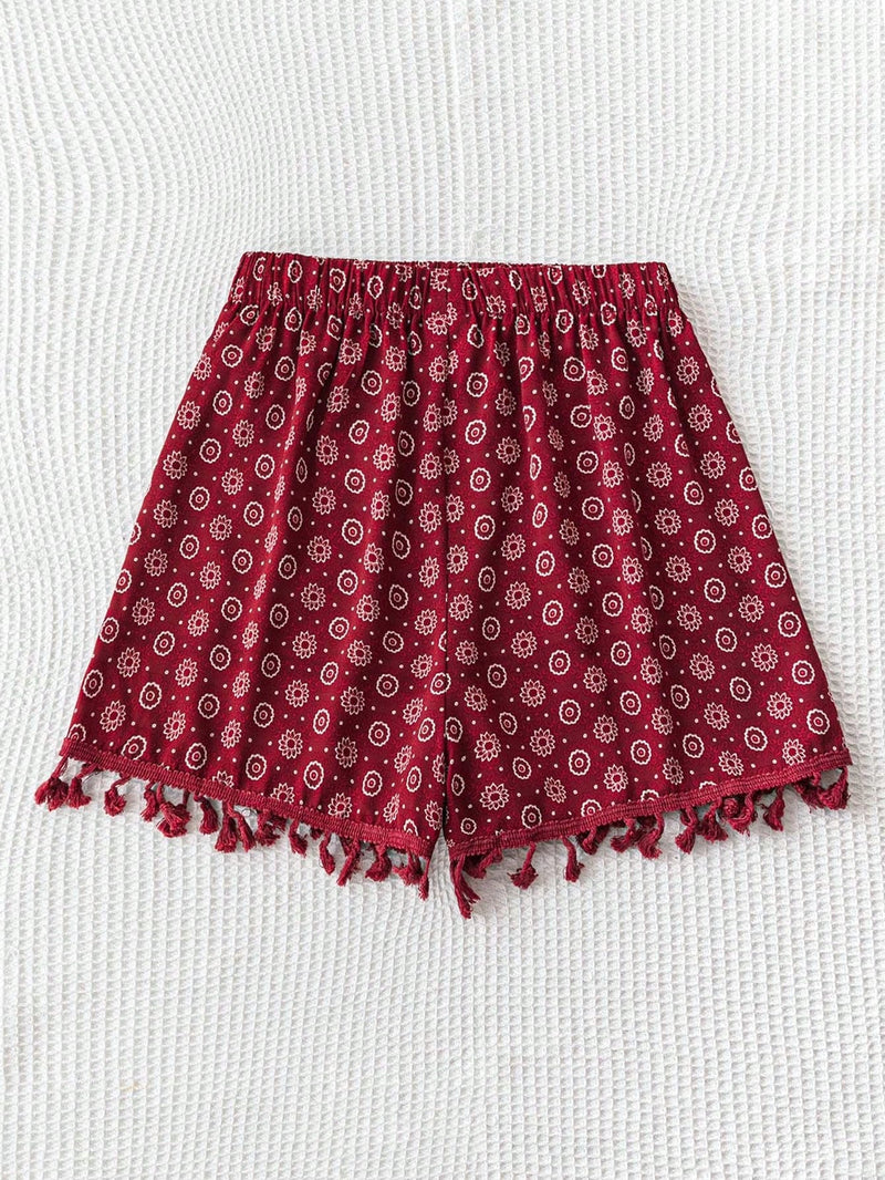 WYWH Pantalones cortos con flecos rojos para vacaciones de mujeres WYWH, fondo de verano