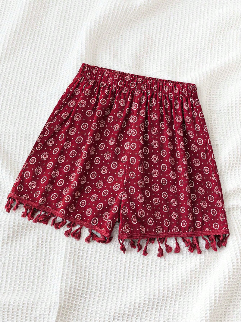 WYWH Pantalones cortos con flecos rojos para vacaciones de mujeres WYWH, fondo de verano