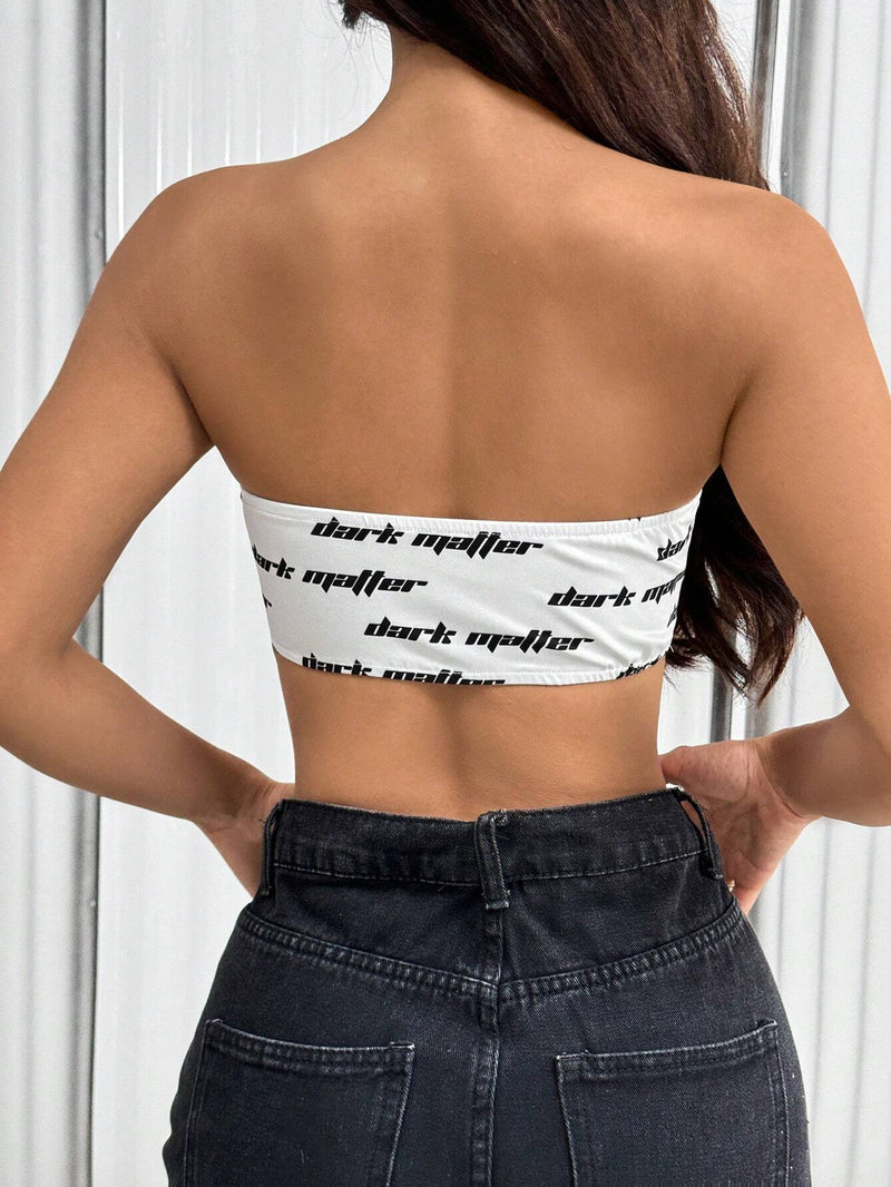 EZwear Top corto de verano con impresion de letras para mujer con ajuste delgado