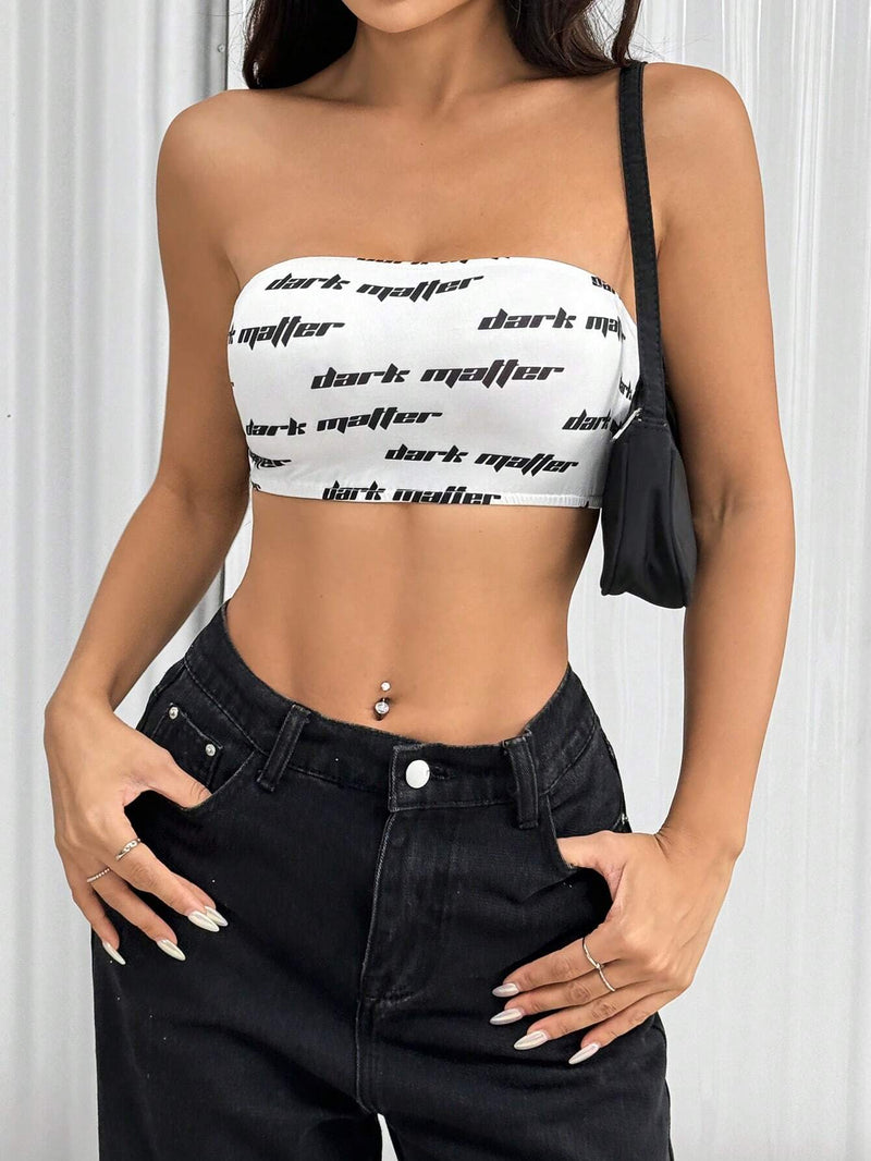 EZwear Top corto de verano con impresion de letras para mujer con ajuste delgado