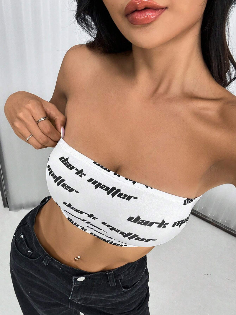 EZwear Top corto de verano con impresion de letras para mujer con ajuste delgado