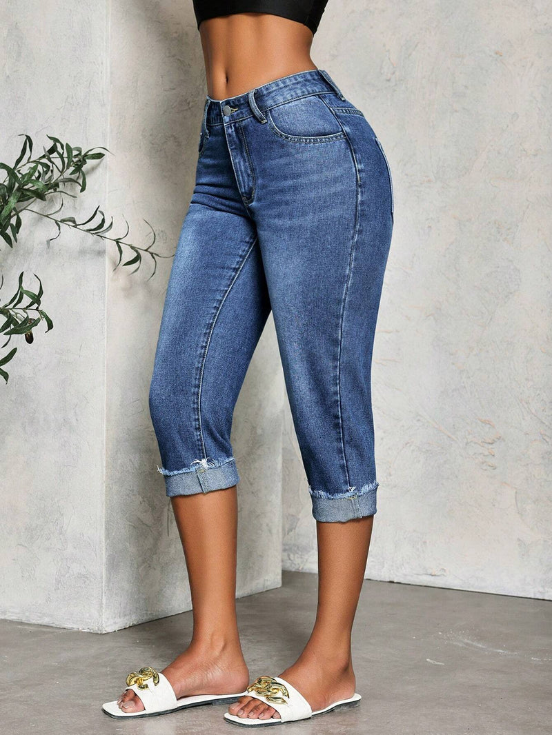 Slayr Jeans casuales simples y modernos para mujer de 7/10 de longitud