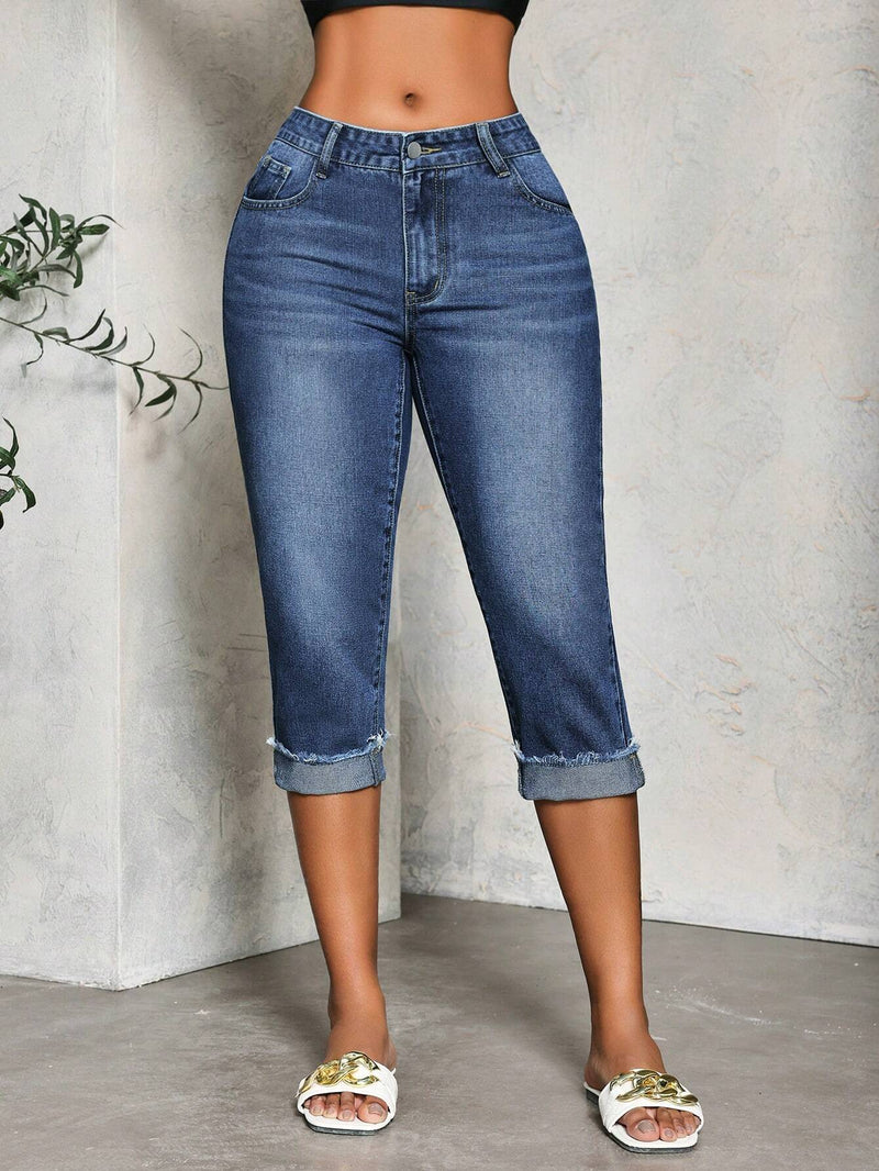 Slayr Jeans casuales simples y modernos para mujer de 7/10 de longitud