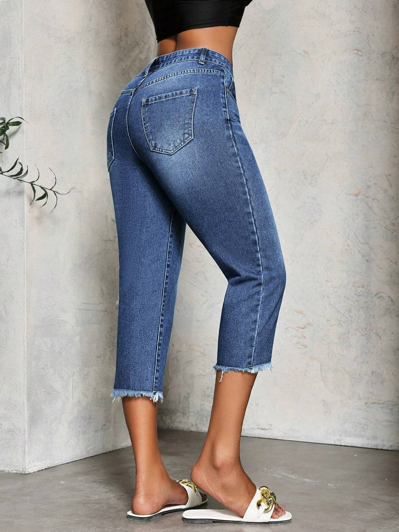 Slayr Jeans casuales simples y modernos para mujer de 7/10 de longitud