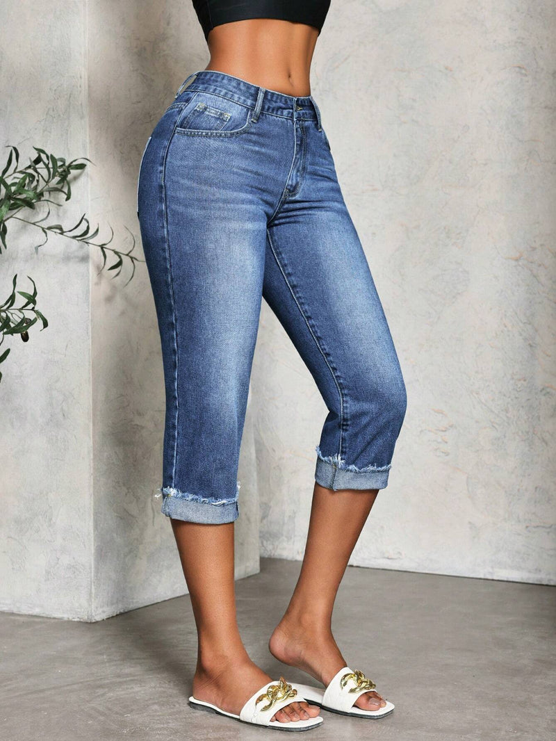 Slayr Jeans casuales simples y modernos para mujer de 7/10 de longitud