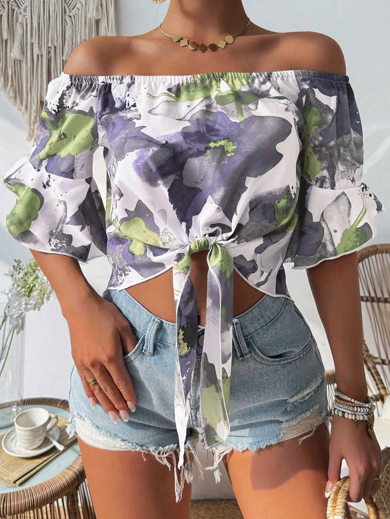 Camisa de estilo hawaiano para mujer con estampado, sin tirantes y con cintura elastica, perfecta para vacaciones de verano