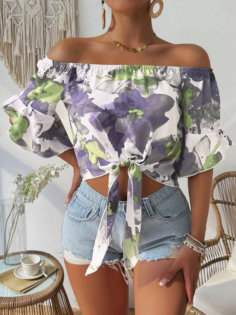 Camisa de estilo hawaiano para mujer con estampado, sin tirantes y con cintura elastica, perfecta para vacaciones de verano