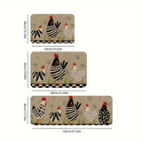1pc Alfombra de Cocina Rústica de Secado Rápido con Estampado de Pollo 3D – Antideslizante, Poliéster Duradero para Decoración del Hogar, Baño y Uso Interior, Alfombra de Suelo de Cocina