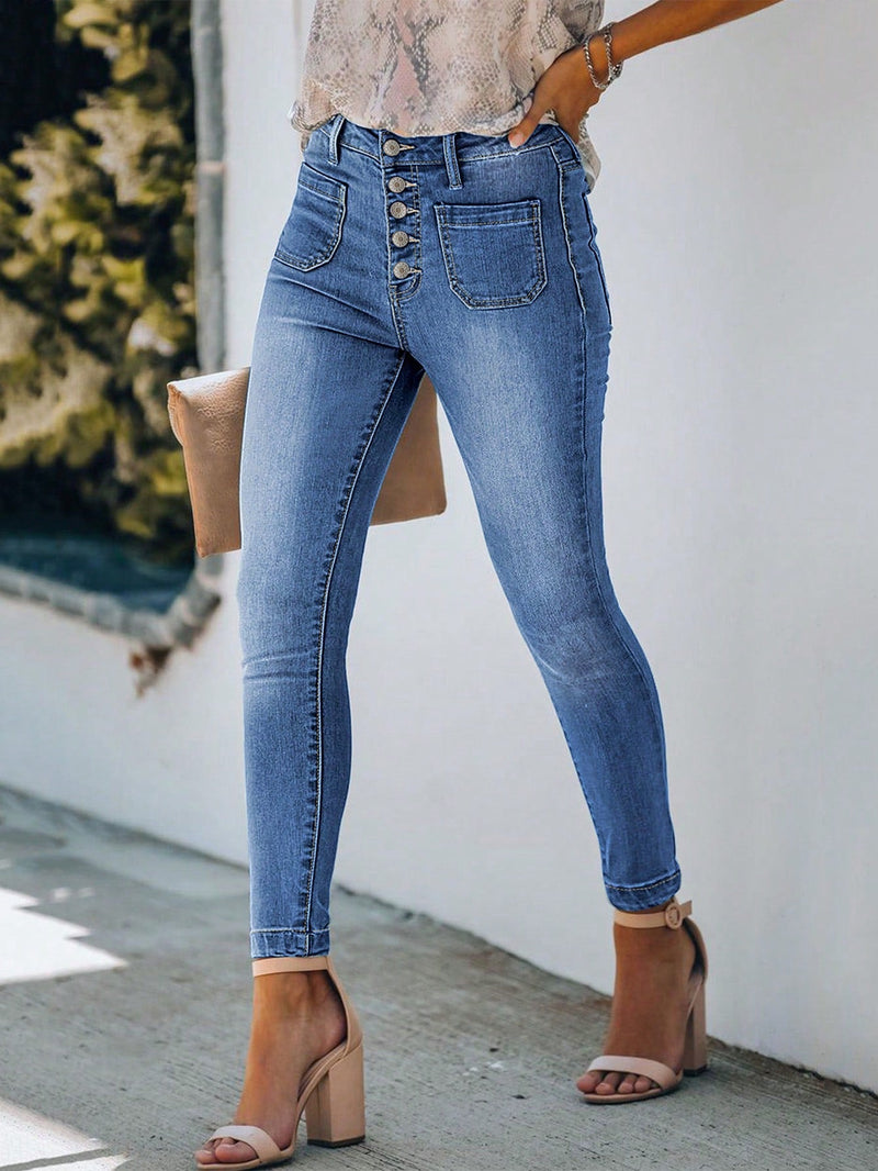 Jeans ajustados para mujer con botones y bolsillos para uso diario