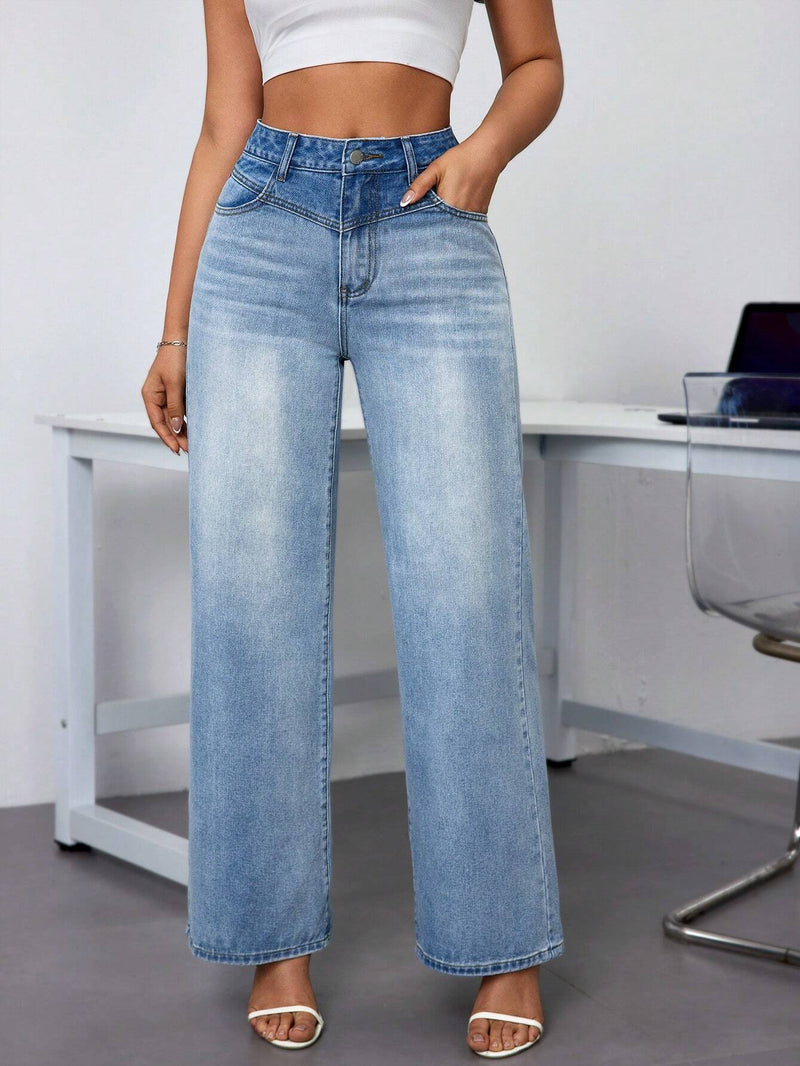 Essnce Pantalones Jeans de pierna ancha para mujeres con bolsillos, sueltos, de moda y casuales