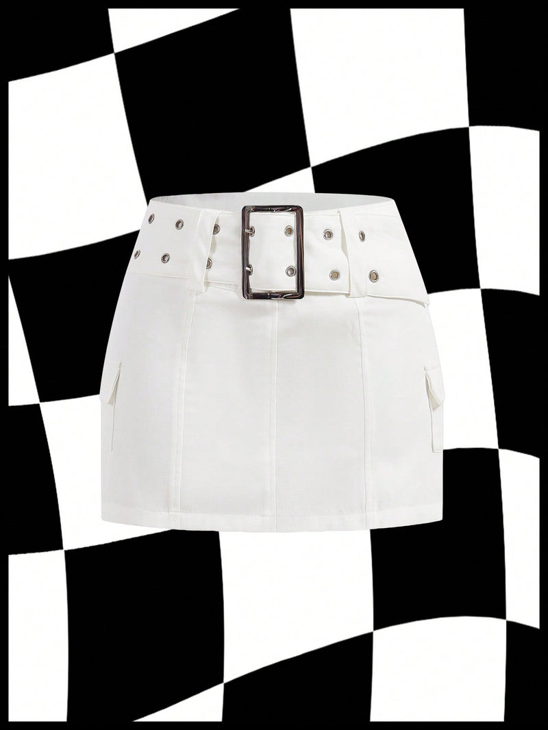 Neu Minifalda corta y pantalon corto combinados de mujer en color blanco para verano