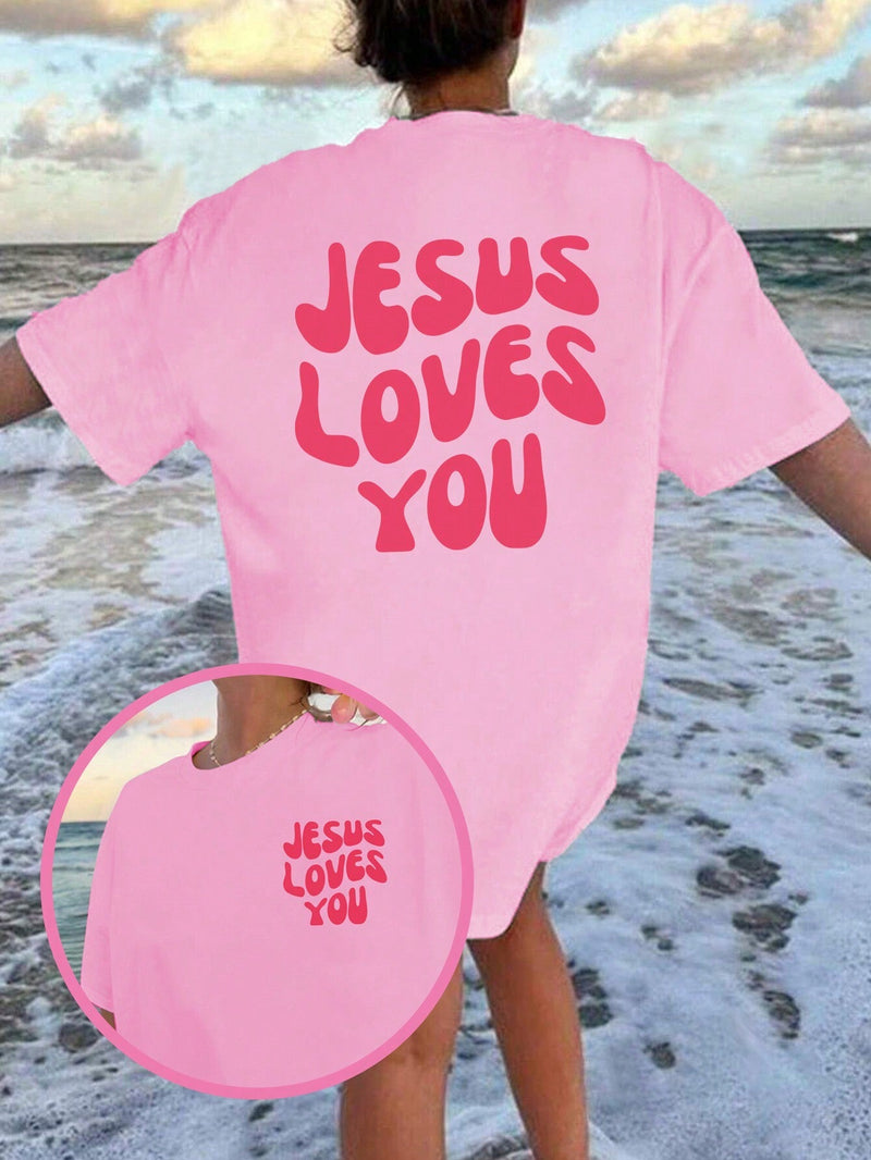 Camiseta de mujer de gran tamano con eslogan impreso para la playa en verano