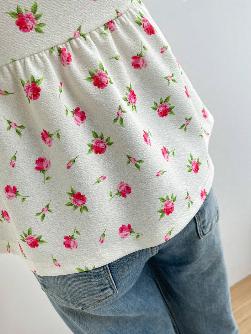 WYWH Top femenino sin tirantes con nudo retorcido en el busto y estampado floral pequeno para vacaciones de verano