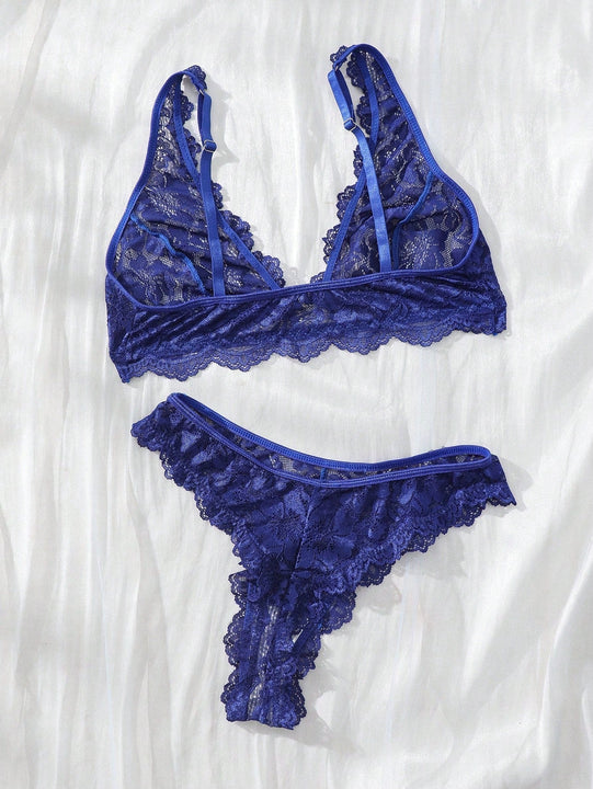 NEW  Conjunto de sujetador y panty para mujer de unicolor con detalles de encaje