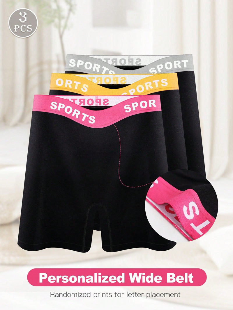 3 piezas de boxers deportivos comodos para mujer con colorblock y cintura media