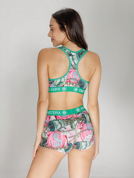 Conjunto de sujetador deportivo y ropa interior de ocio para mujeres, conjunto de sujetador deportivo sin espalda para mujeres, fabricado en poliester estampado