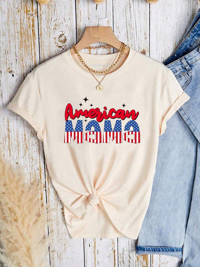 Playera casual de cuello redondo y manga corta con corona blanca y letras impresas para mujeres, conjunto de atuendos a juego para mama e hija (las 3 piezas se venden por separado)