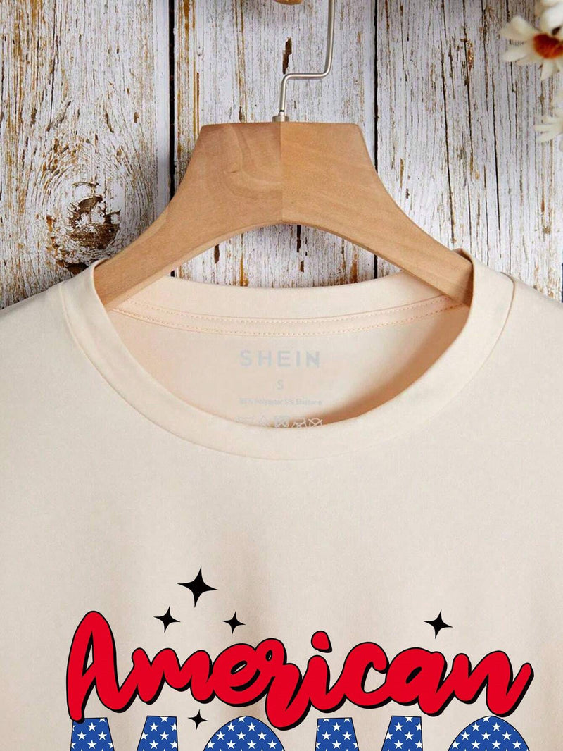 Playera casual de cuello redondo y manga corta con corona blanca y letras impresas para mujeres, conjunto de atuendos a juego para mama e hija (las 3 piezas se venden por separado)