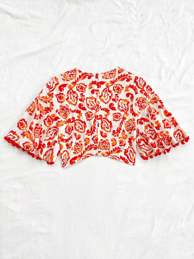 WYWH Top de mujer de ocio para vacaciones con diseno torcido en el pecho y franja de borlas de color naranja, con estampado