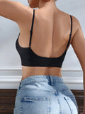 Sujetador sin costuras sexy para mujer, sin relleno, negro, correas delgadas, chaleco deportivo/fitness/yoga, soporte de espalda