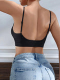 Sujetador sin costuras sexy para mujer, sin relleno, negro, correas delgadas, chaleco deportivo/fitness/yoga, soporte de espalda