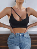 Sujetador sin costuras sexy para mujer, sin relleno, negro, correas delgadas, chaleco deportivo/fitness/yoga, soporte de espalda