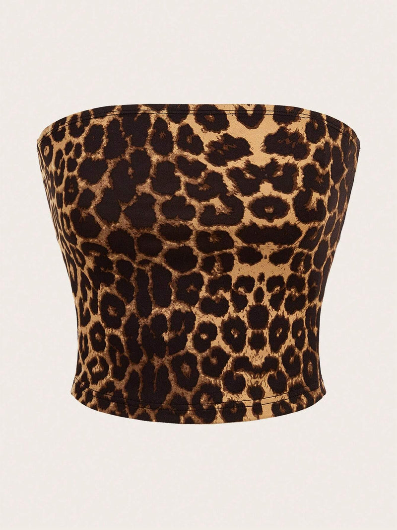 EZwear Elegante top corto de leopardo para mujeres con corte ajustado, para verano