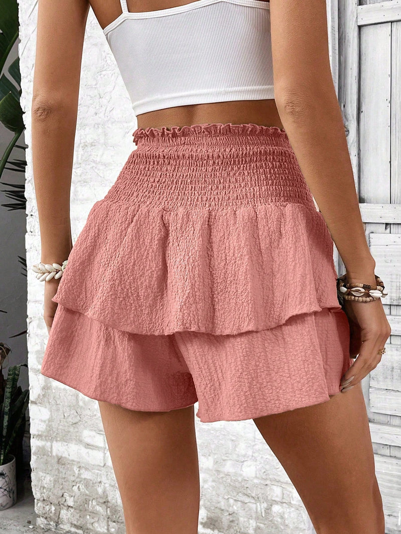 LUNE Shorts de verano para mujer en unicolor con dobladillo con volantes