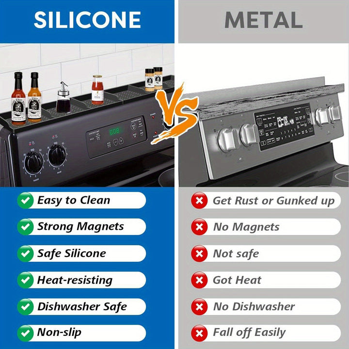 Estantería magnética de silicona para cocina de 30 pulgadas, organizador de almacenamiento abierto no de madera, duradero y apto para lavavajillas, especiero sin electricidad para huecos/hornos planos, con fuerte respaldo magnético - Negro