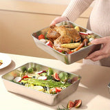 BAIJL Recipiente Rectangular de Acero Inoxidable para Alimentos con Tapa - Base Desmontable y Lavavajillas, Diseño Antifugas, Ideal para Preparación de Comidas, Pollo Asado y Verduras, Bandeja para Hornear y Plato Servidor