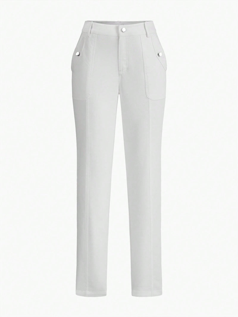 MOTF Classy Pantalones solidos con bolsillo inclinado y costura frontal