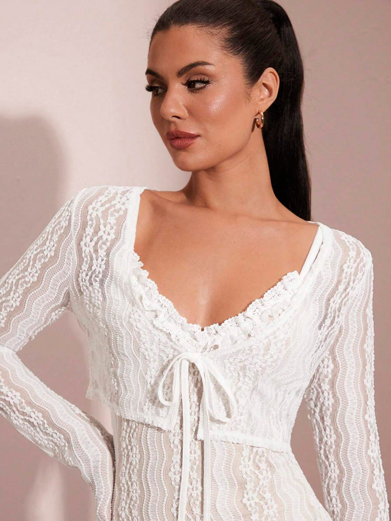 BAE Chaleco de encaje blanco sexy y transparente con empalme y abotonado para mujeres, verano