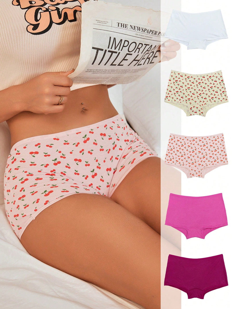 Ropa interior cuadrada de corte elegante para mujeres con estampado de cerezas