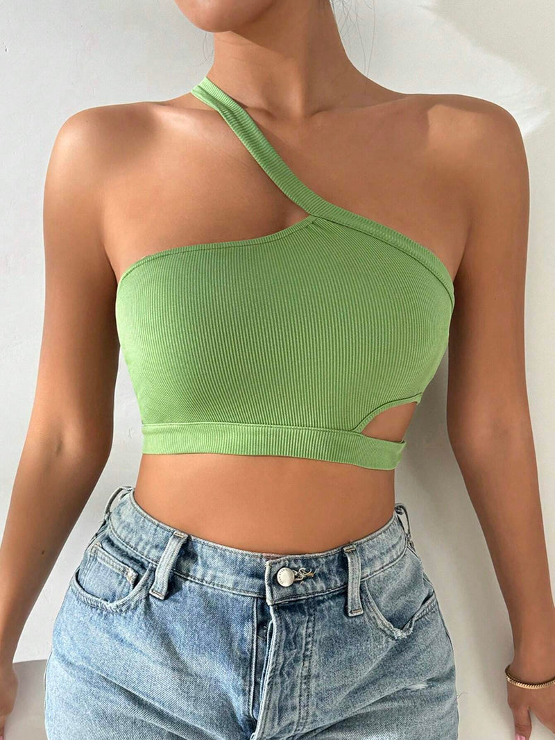 Essnce Blusa de verano de mujer de unicolor de un hombro y ajustada al Body con recorte en el hombro