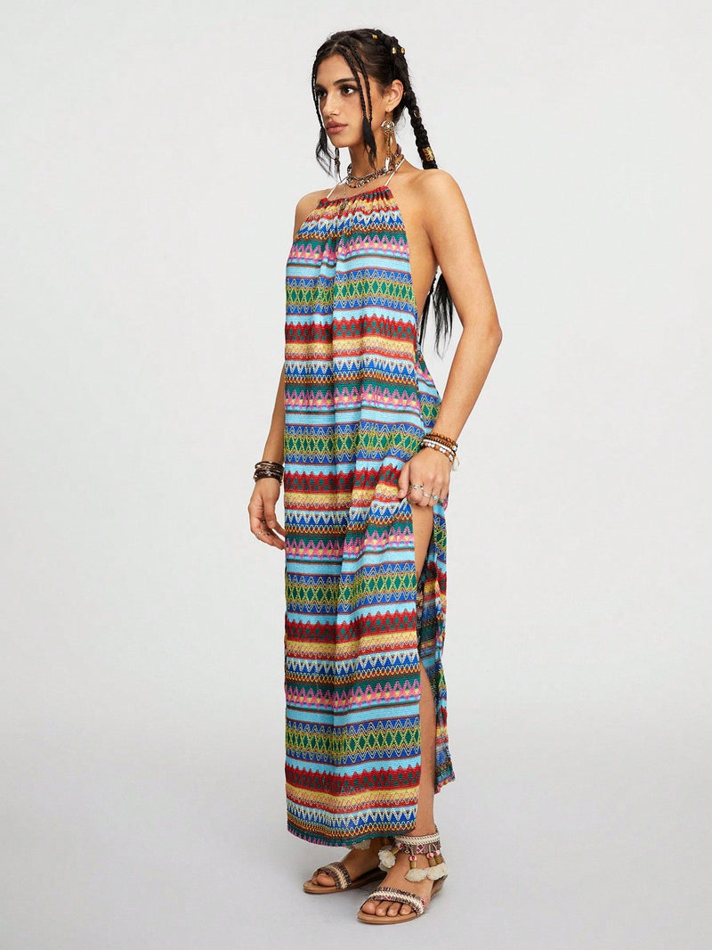 Romwe hippie vestido casual con tirantes anchos y halter para mujer ideal para vacaciones en la playa hippie