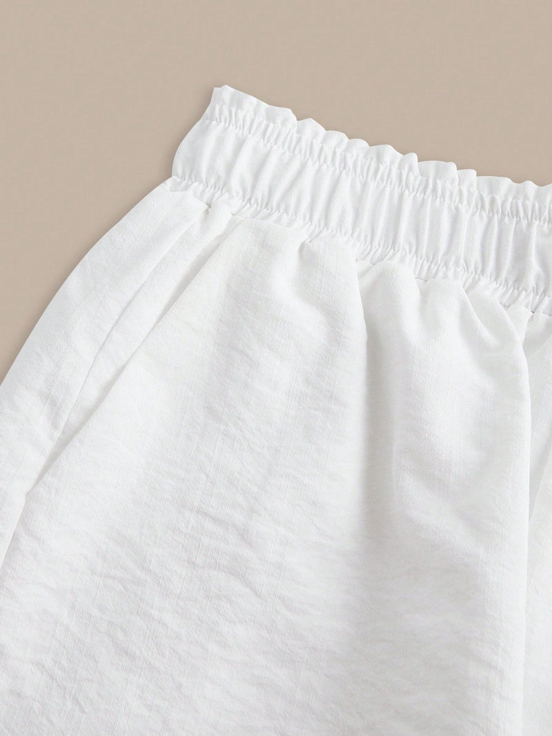 BASICS Shorts casuales tejidos solidos de cintura alta y pierna ancha para mujeres