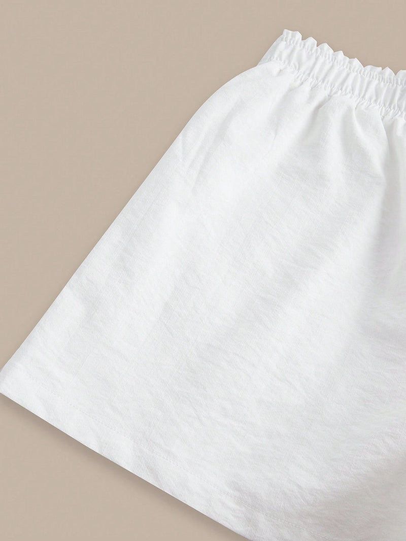 BASICS Shorts casuales tejidos solidos de cintura alta y pierna ancha para mujeres