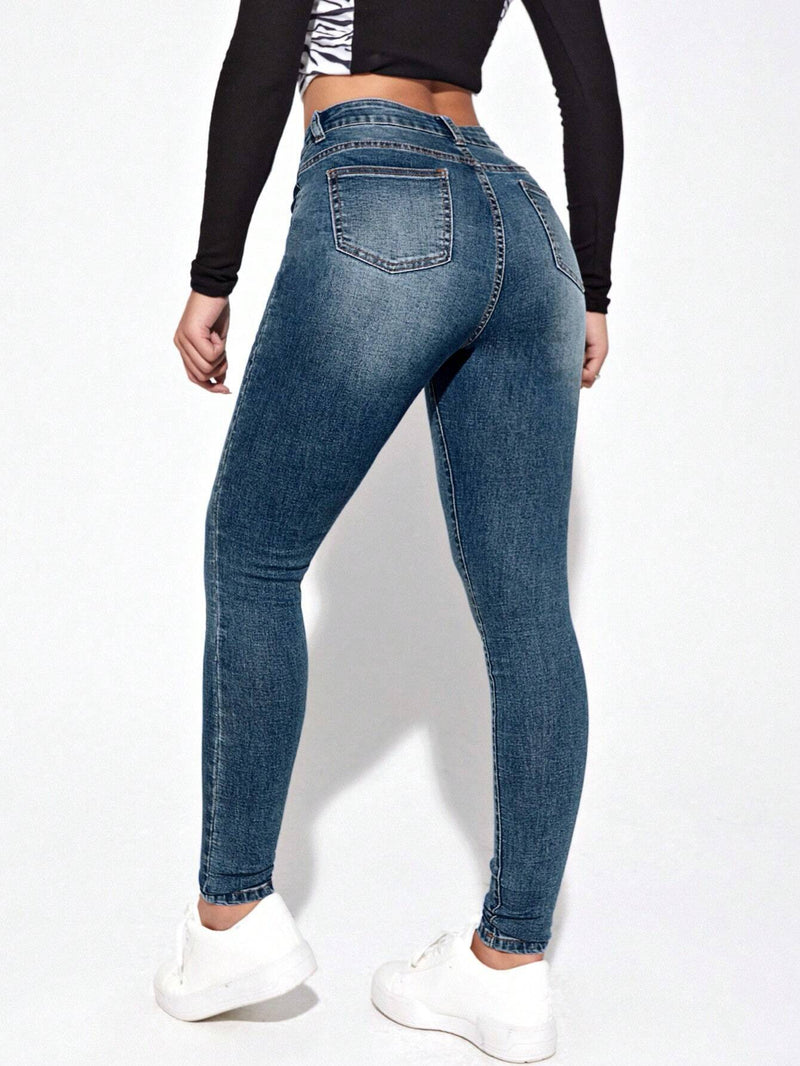 Essnce Jeans ajustados solidos de moda para mujer