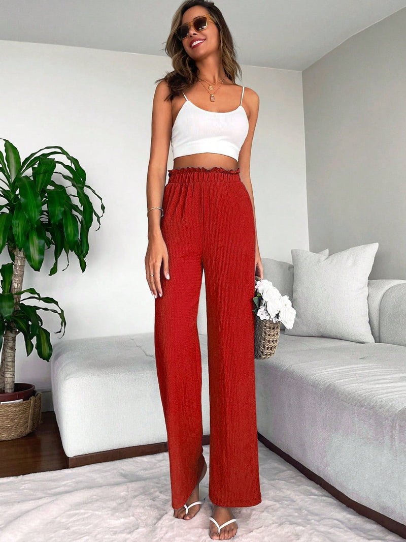 2 piezas pantalon para mujer de cintura alta y pierna ancha en unicolor marron y negro, casual y minimalista con un sentido de la caida