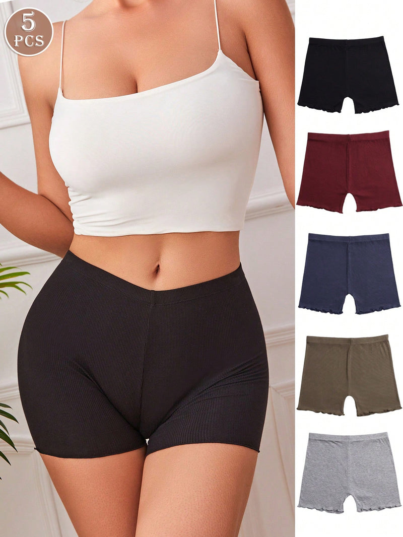 NEW 5 piezas Calzoncillos cortos de boxer acanalados simples y comodos de unicolor para mujeres