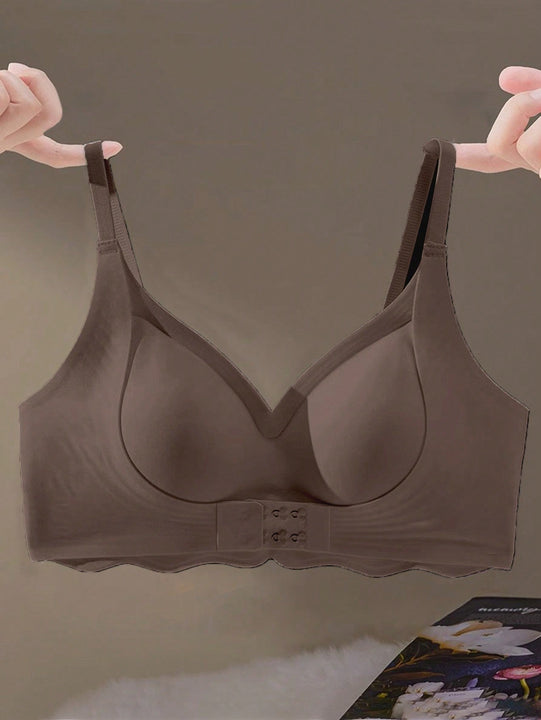 1 pieza sujetador inalambrico sin costuras con cierre delantero para mujeres con busto pequeno, con soporte de elevacion y de hueso lateral