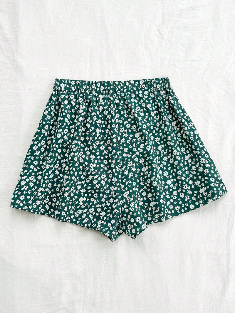 WYWH Shorts de A-Line con cinturon de lazo y diseno floral pequeno para mujer, ideal para vacaciones