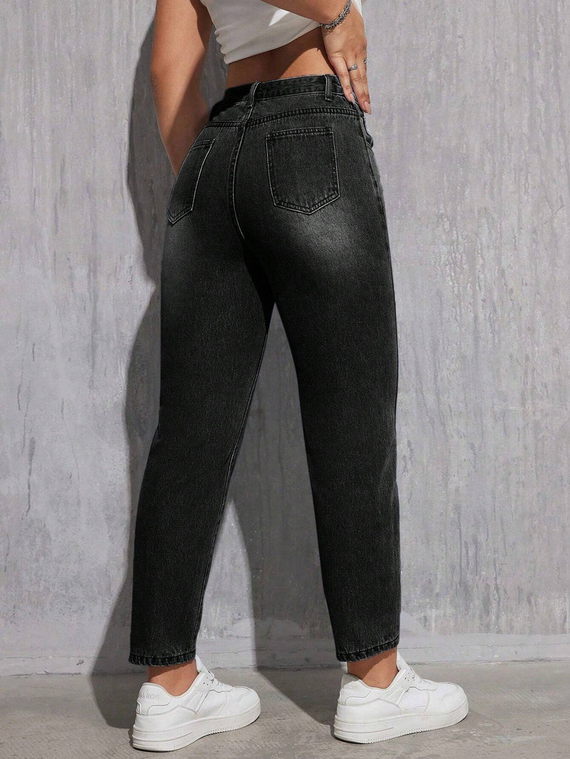 EZwear Jeans de corte de mama con cintura escalonada para mujer