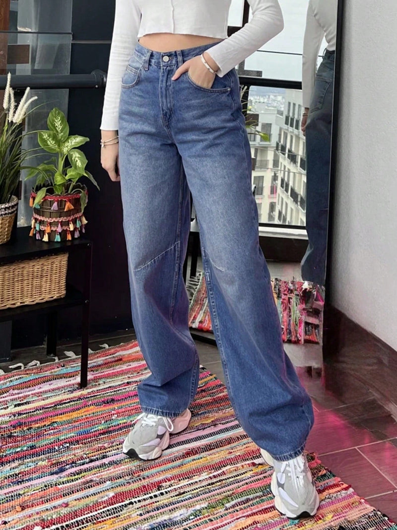 Jeans de pierna ancha holgada y cintura alta ajustable