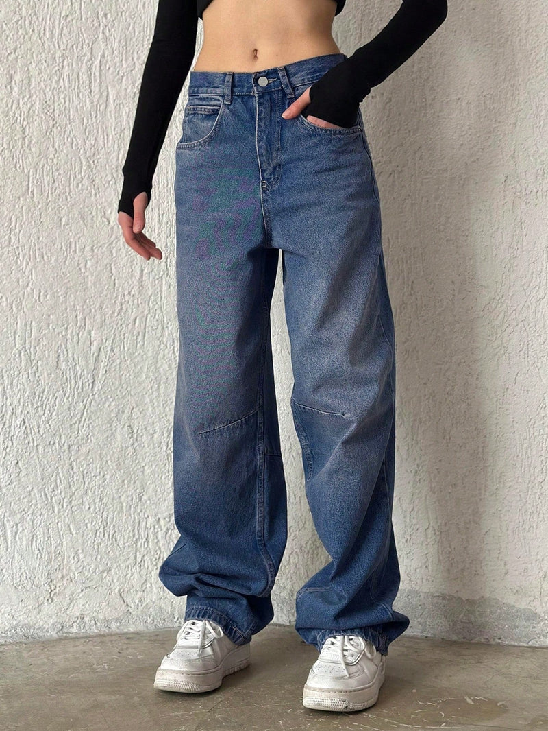 Jeans de pierna ancha holgada y cintura alta ajustable