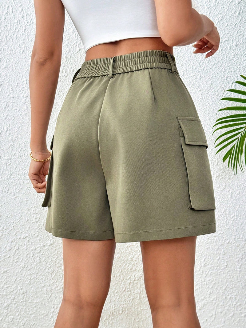 EZwear Shorts casuales lisos de mujer con bolsillos