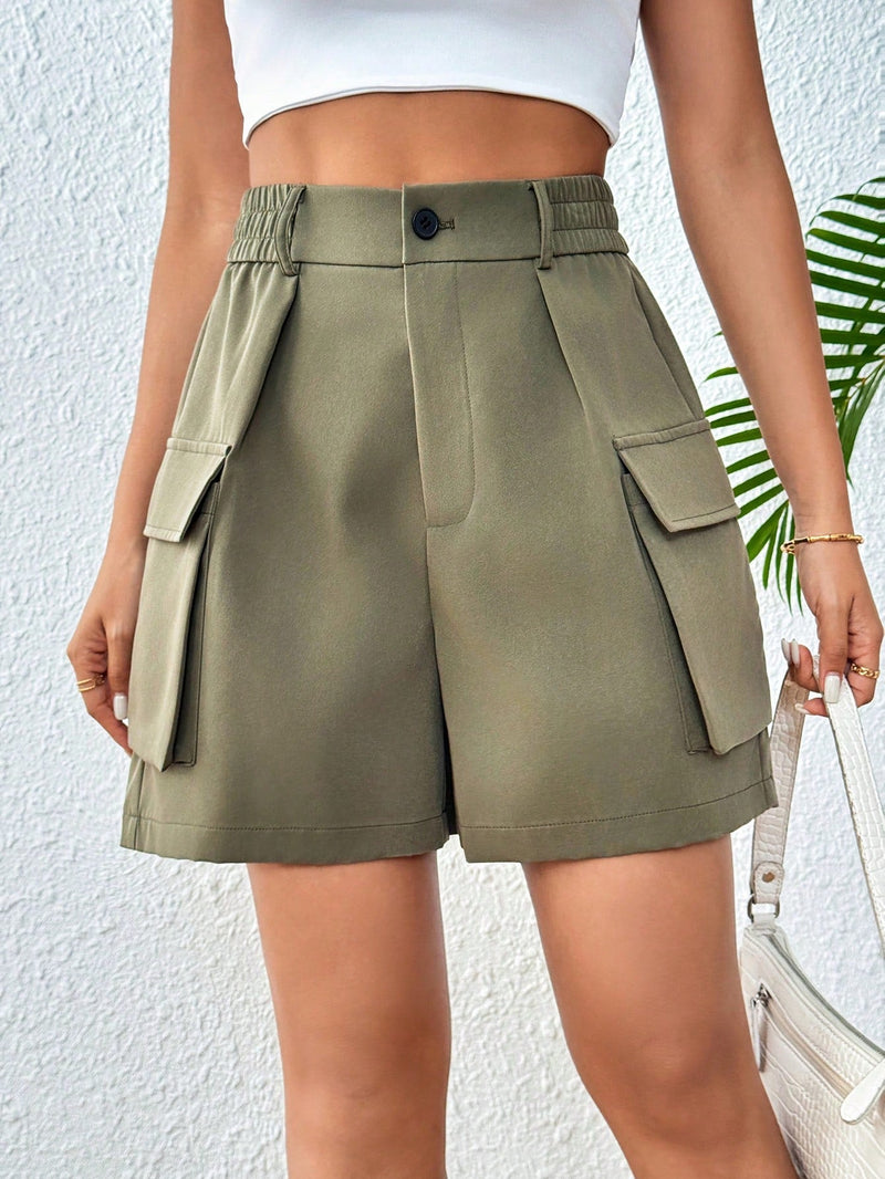 EZwear Shorts casuales lisos de mujer con bolsillos