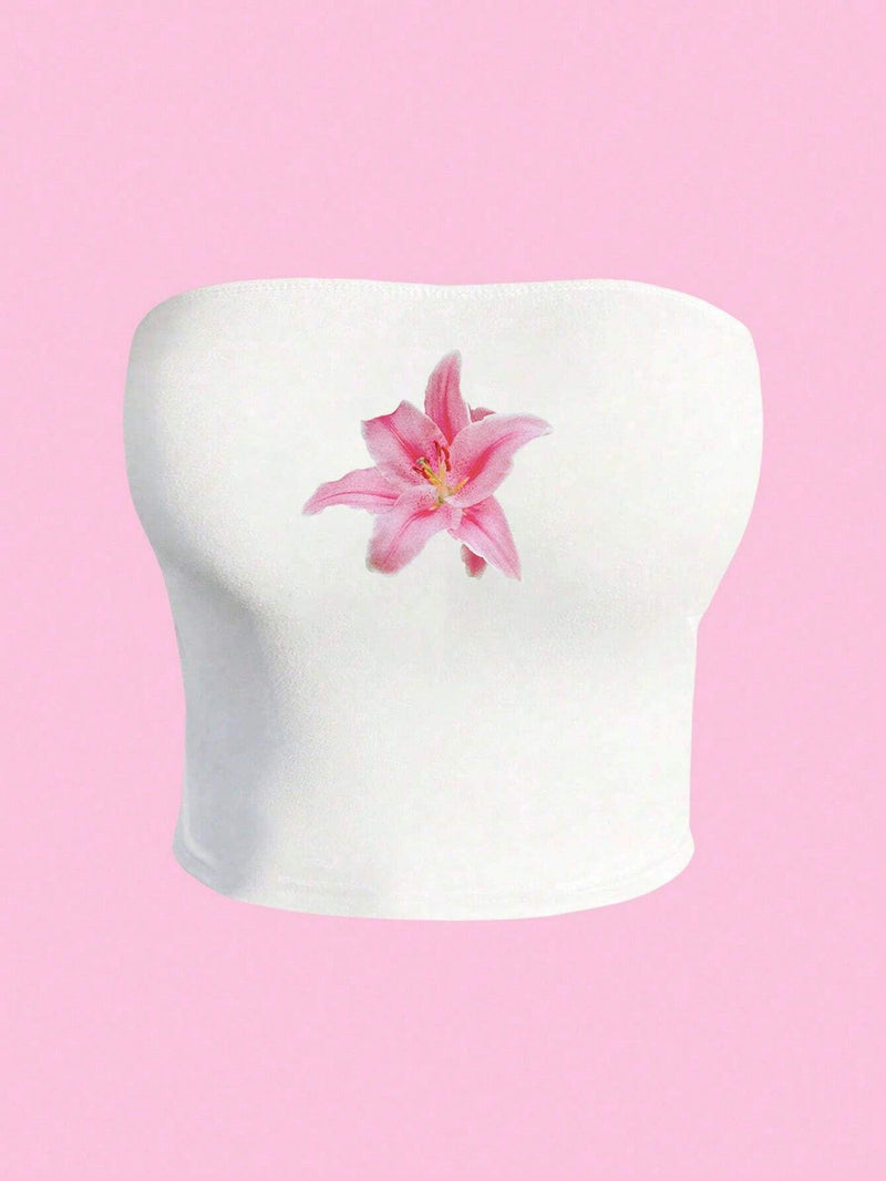 EZwear Top bustier de flores de lirio para mujeres, ideal para el verano