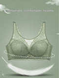 Sencillo Sujetador Inalambrico De Encaje Floral Solido Con Lazo, Sujetador De Cobertura Completa Comodo Y Transpirable, Lenceria Y Ropa Interior Para Mujeres