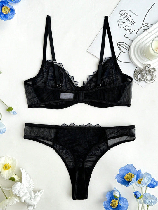 Conjunto de lenceria para mujer con bordado de estrellas